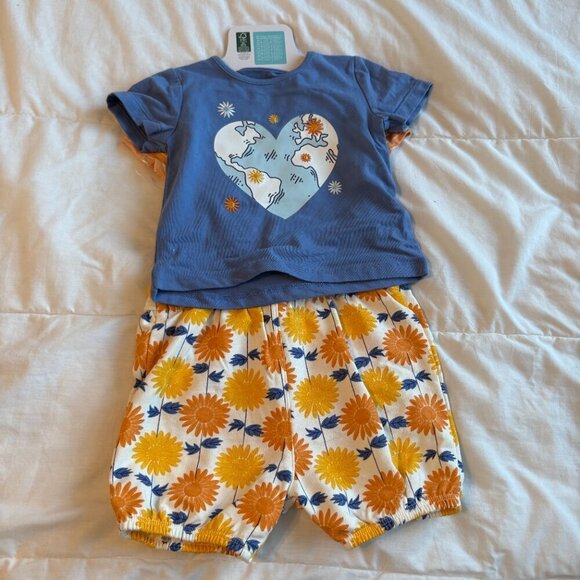 Pekkle 3 piece outfit Blue Orange 12 months NEW Summer Overalls Shorts T-shirts - Picture 5 of 6